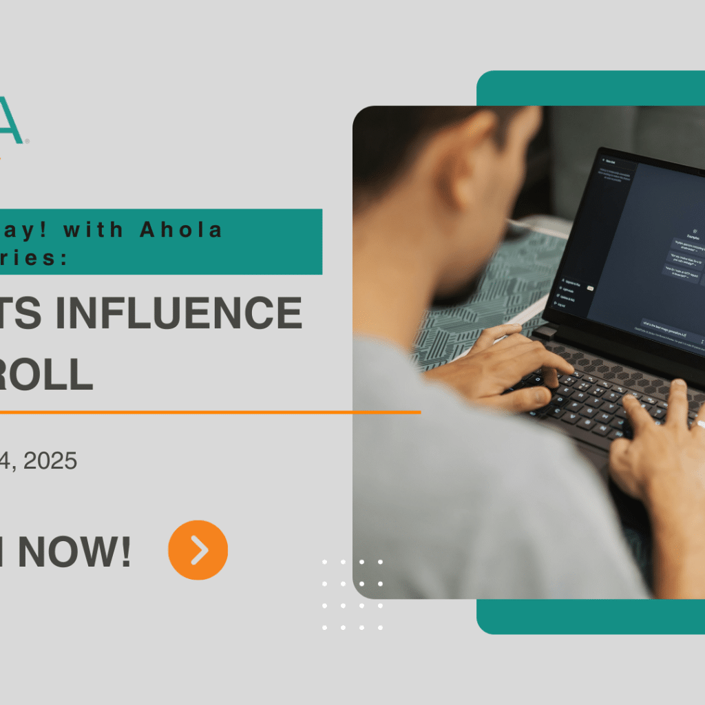 In case you missed our latest webinar, Payroll Today! with Ahola Series: AI and Its Influence on Payroll. Watch now as we discuss a comprehensive overview of what AI is, and how we use this tool to enhance our solutions.